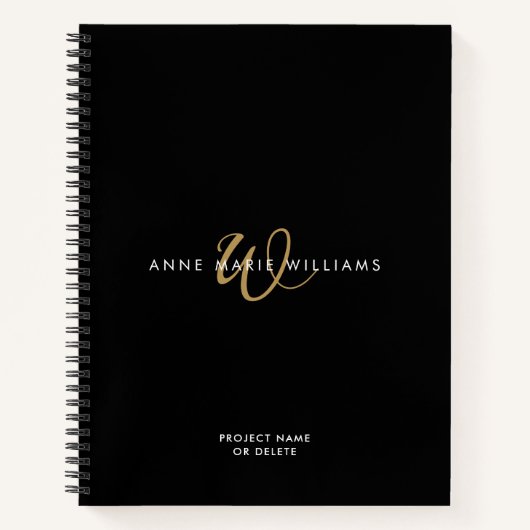 Moderne schwarze Goldschrift-Monogramm Notizblock (Vorderseite)
