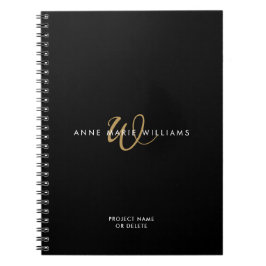 Moderne schwarze Goldschrift-Monogramm Notizblock