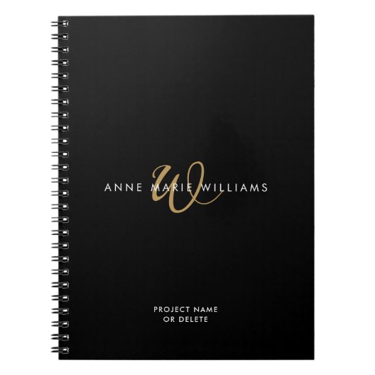 Moderne schwarze Goldschrift-Monogramm Notizblock (Vorderseite)