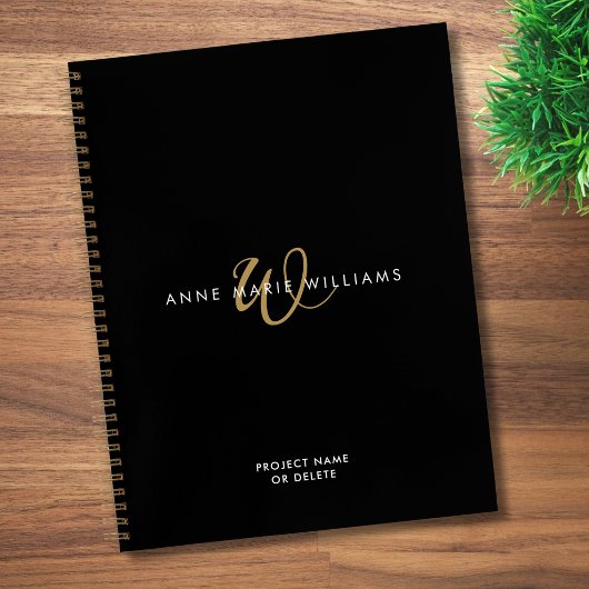 Moderne schwarze Goldschrift-Monogramm Notizblock