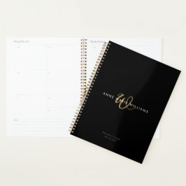 Moderne schwarze Goldschrift-Monogramm Planer
