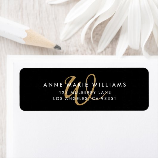 Moderne schwarze Goldschrift-Monogramm-Rücksendead (Insitu)