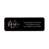 Moderne schwarze Goldschrift Monogramm-Rücksendead (Vorne)