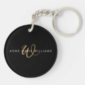 Moderne schwarze Goldschrift Monogramm Schlüsselanhänger (Rückseite)