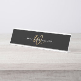 Moderne schwarze Goldschrift-Monogramm Schreibtischnamensplakette