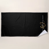 Moderne schwarze Goldschrift-Monogramm Strandtuch (Vorderseite)