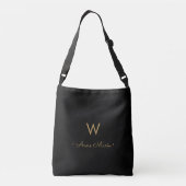 Moderne schwarze Goldschrift-Monogramm Tragetaschen Mit Langen Trägern (Rückseite)