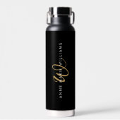 Moderne schwarze Goldschrift-Monogramm Trinkflasche (Vorne)