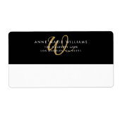 Moderne schwarze Goldschrift-Monogramm-Versandetik (Vorne)