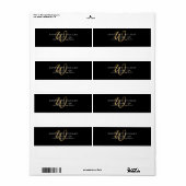 Moderne schwarze Goldschrift-Monogramm-Versandetik (Vorne)