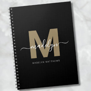 Moderne schwarze Goldschrift Namensinitialen Monog Notizblock