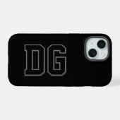 Moderne schwarze graue Monogramm-Initialen iPhone 15 Hülle (Rückseite (Horizontal))
