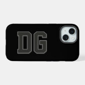 Moderne schwarze graue Monogramm-Initialen iPhone 15 Hülle (Rückseite (Horizontal))