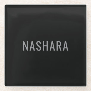 Moderne schwarze graue personalisierte Namensglasd Glasuntersetzer