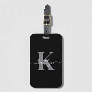 Moderne schwarze graue Schriftmonogramm Gepäckanhänger