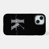 Moderne schwarze graue Skript-Monogramm iPhone 15 Hülle (Rückseite (Horizontal))
