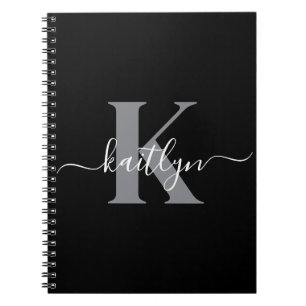 Moderne schwarze graue Skript-Monogramm Notizblock