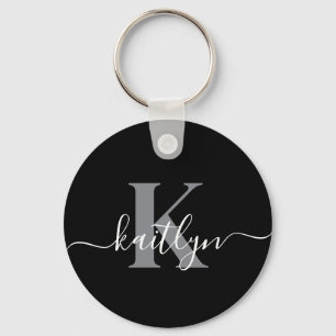 Moderne schwarze graue Skript-Monogramm Schlüsselanhänger