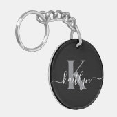 Moderne schwarze graue Skript-Monogramm Schlüsselanhänger (Vorderseite links)