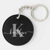 Moderne schwarze graue Skript-Monogramm Schlüsselanhänger (Rückseite)