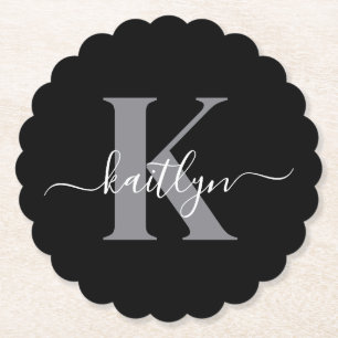 Moderne schwarze graue Skript-Monogramm Untersetzer