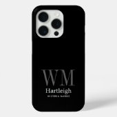 Moderne schwarze graue weiße Monogramm Name Case-Mate iPhone Hülle (Rückseite)