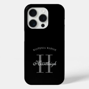 Moderne schwarze graue weiße Monogramm-Name Case-Mate iPhone Hülle