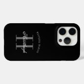 Moderne schwarze graue weiße Monogramm-Name Case-Mate iPhone Hülle (Rückseite (Horizontal))