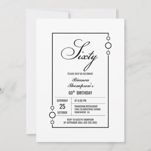 Moderne Schwarze Grenze 60. Geburtstagsparty Einladung (Vorderseite)