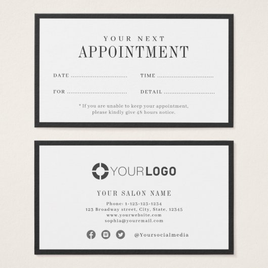 Moderne schwarze Grenzübertrittskarte für Holzkohl (Vorne & Hinten)