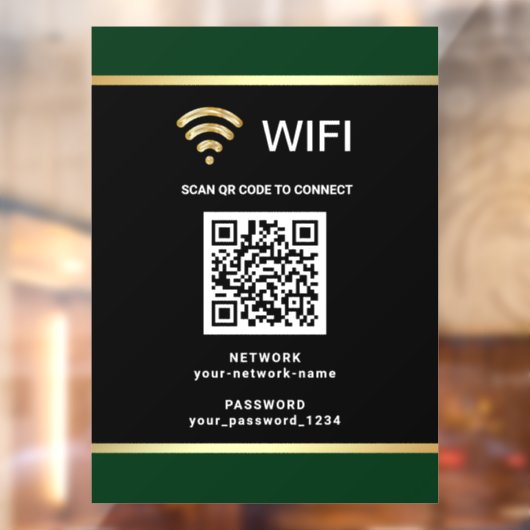 Moderne schwarze grüne QR-Code-Wifi-Netzwerk-Passw Fensteraufkleber (Blatt 2)