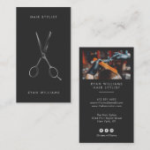 Moderne schwarze Haar Stylistin Salonschere minima Visitenkarte (Vorne/Hinten)
