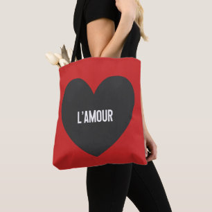 Moderne schwarze Herz-Amour-Typografie rote Valent Tasche