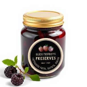 Moderne schwarze Himbeere Jam Label Black on Kraft Runder Aufkleber