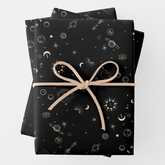 Moderne schwarze Himmelsausstellung Geschenkpapier Set (Beispiel)