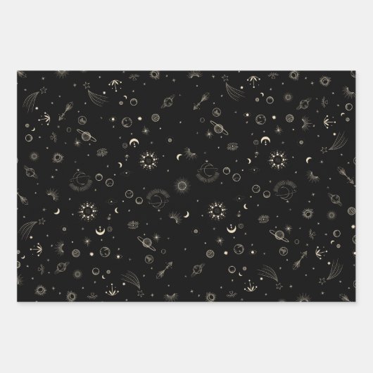 Moderne schwarze Himmelsausstellung Geschenkpapier Set (Vorderseite)