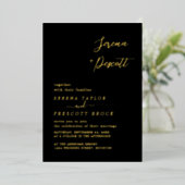 Moderne Schwarze Hochzeit Folieneinladung (Stehend vorne)