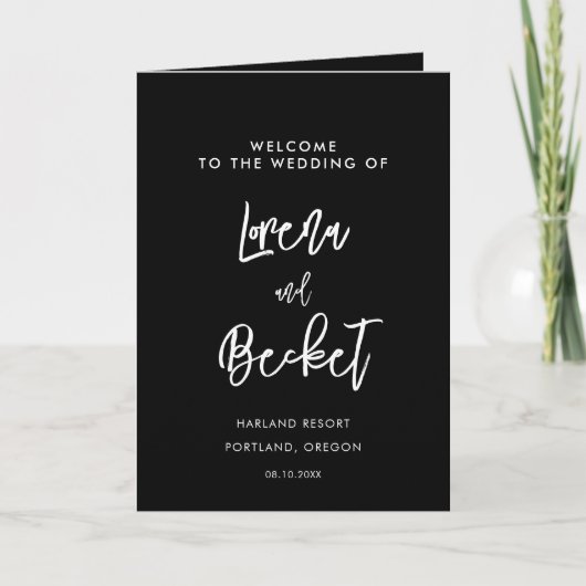 Moderne schwarze Hochzeit gefaltet Programm (Vorderseite)