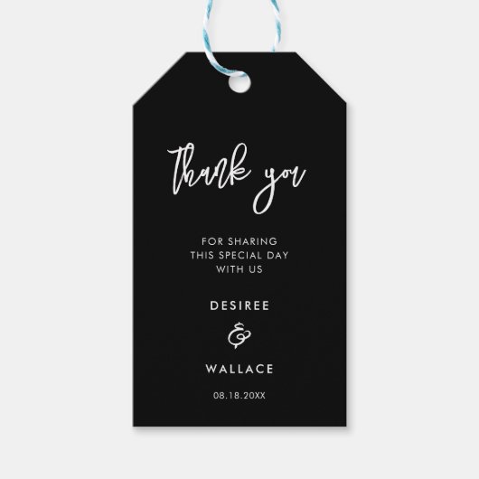 Moderne schwarze Hochzeit Geschenkanhänger (Vorderseite)