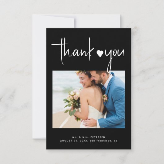 Moderne Schwarze Hochzeit im Foto Dankeskarte (Vorderseite)