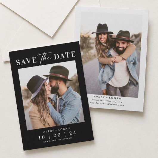 Moderne Schwarze Hochzeit im Foto Save The Date