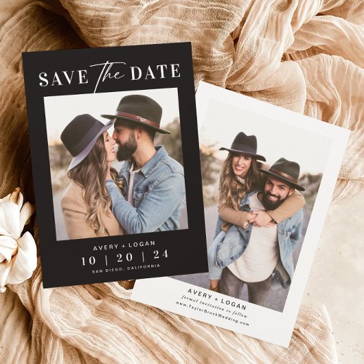 Moderne Schwarze Hochzeit im Foto Save The Date