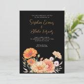 Moderne Schwarze Hochzeit in Orange und Pink Garde Einladung (Stehend Vorderseite)