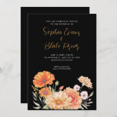 Moderne Schwarze Hochzeit in Orange und Pink Garde Einladung (Vorne/Hinten)