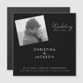 Moderne Schwarze Hochzeit mit B/W-Foto speichern d Magneteinladung (Vorne/Hinten)