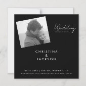 Moderne Schwarze Hochzeit mit B/W-Foto speichern d Magneteinladung (Vorderseite)