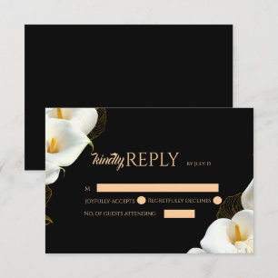 Moderne schwarze Hochzeit mit Blumen RSVP Karte