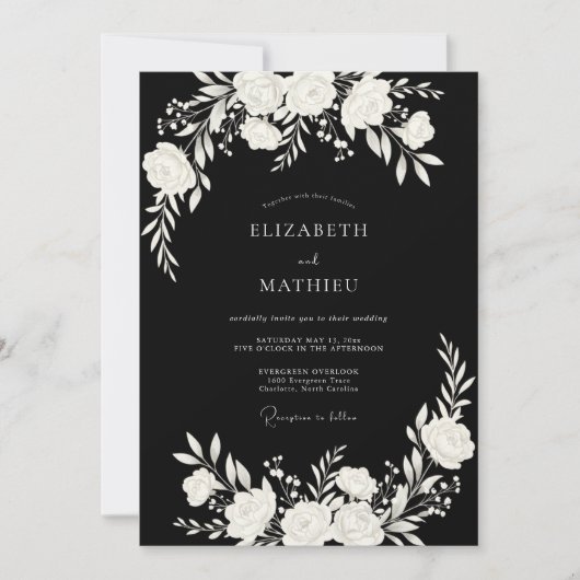 Moderne schwarze Hochzeit mit Wirkung Einladung (Vorderseite)