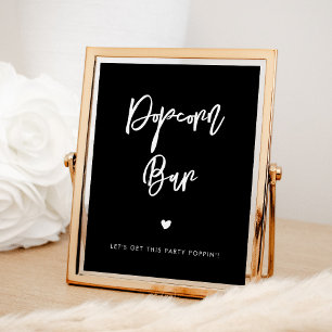 Moderne Schwarze Hochzeit Popcorn-Bar Poster