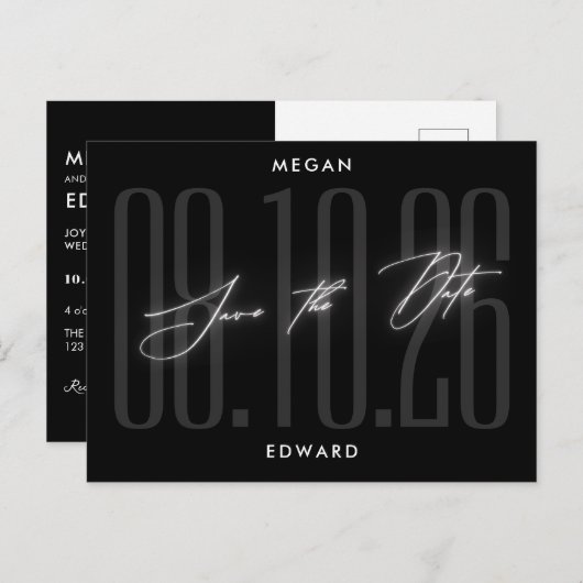 Moderne Schwarze Hochzeit Postkarte (Vorne/Hinten)